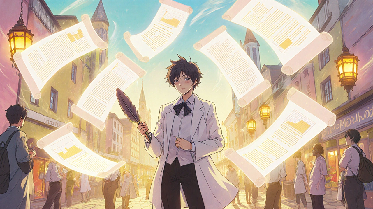 Anime journalist reporting amid patients with a subtle golden glow representing side effects.