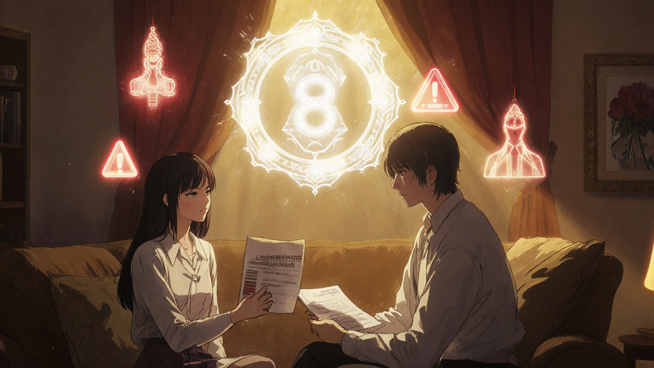 Family receiving genetic test results with glowing safe drug alternatives in anime style