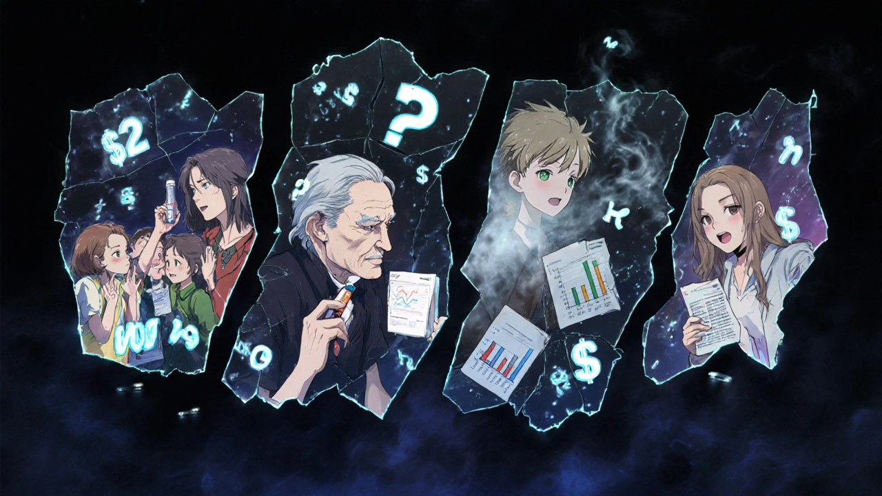 Four fractured realities showing families, elderly, undocumented individuals, and freelancers affected by ACA subsidy changes.