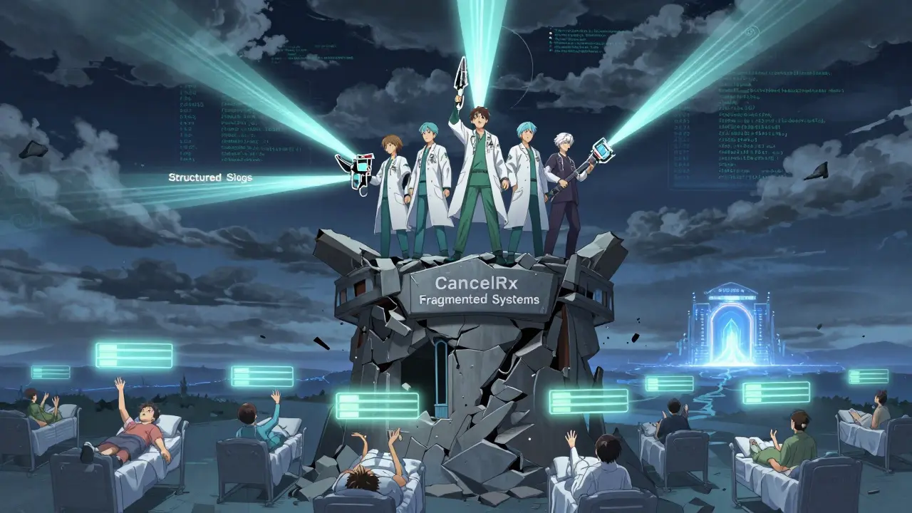 Medical team wielding tools of structured sigs and FHIR to defeat fragmented systems and restore patient health.