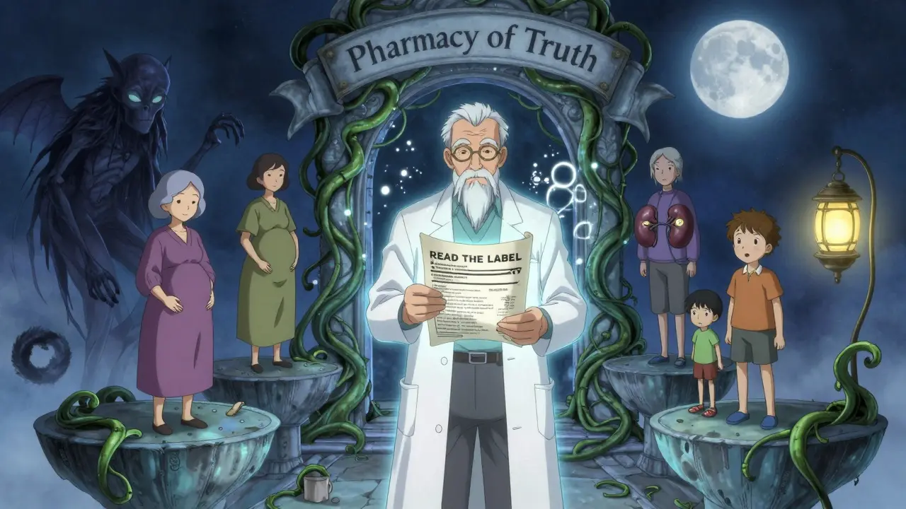 A pharmacist holding a sacred drug label as protective spirits guard vulnerable patients in an anime fantasy scene.