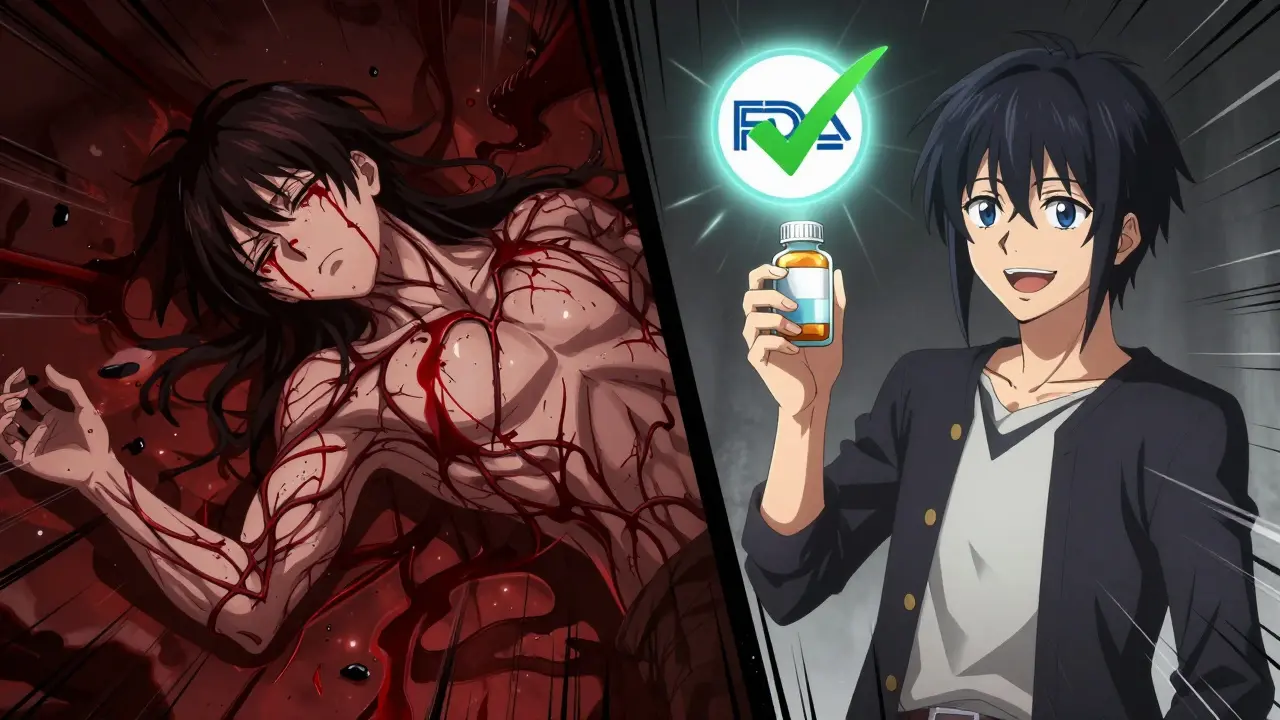 Split scene: one side shows medical emergency, other shows safe medication use with FDA MedWatch symbol.