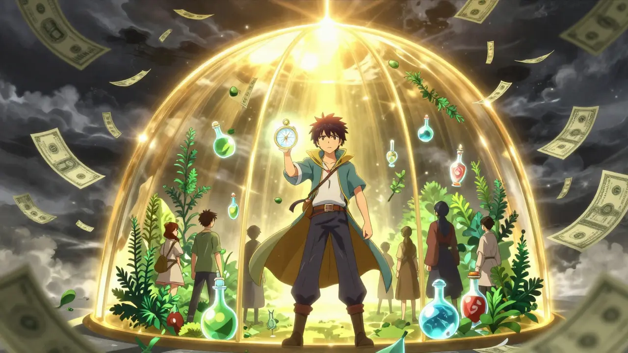 Character protected by golden shield from health costs